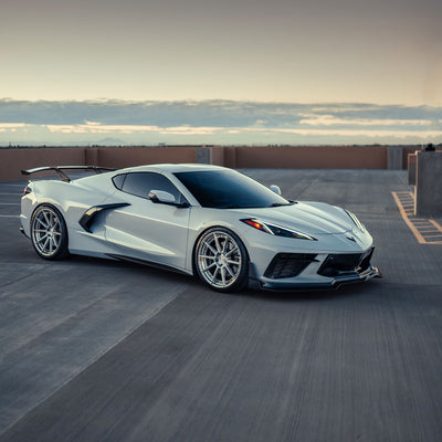 RSC ST Carbon Fiber Front Splitter for Corvette C8 Stingray shot on parking garage in Arizona