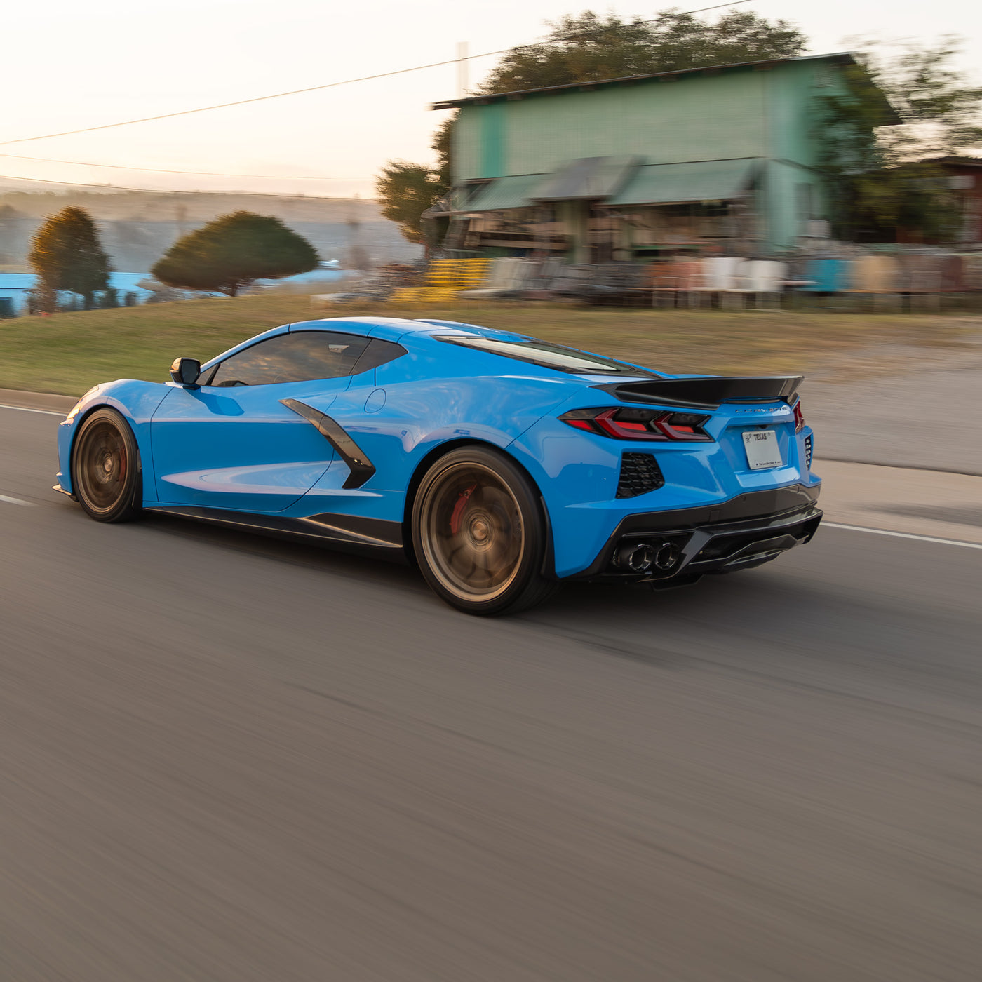 RSC Ducktail Rear Spoiler for Corvette C8 Stingray cruising through texas